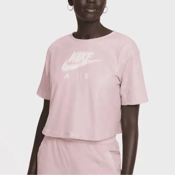 Nike Tops - Nike Air Women’s Short Sleeve Layered Mesh Relaxed Tee, Pale Pink & White, Sz XL